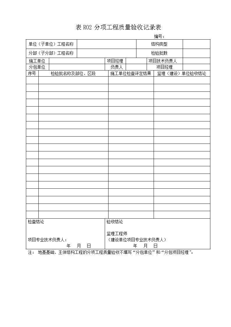 钢结构分项工程质量验收记录表