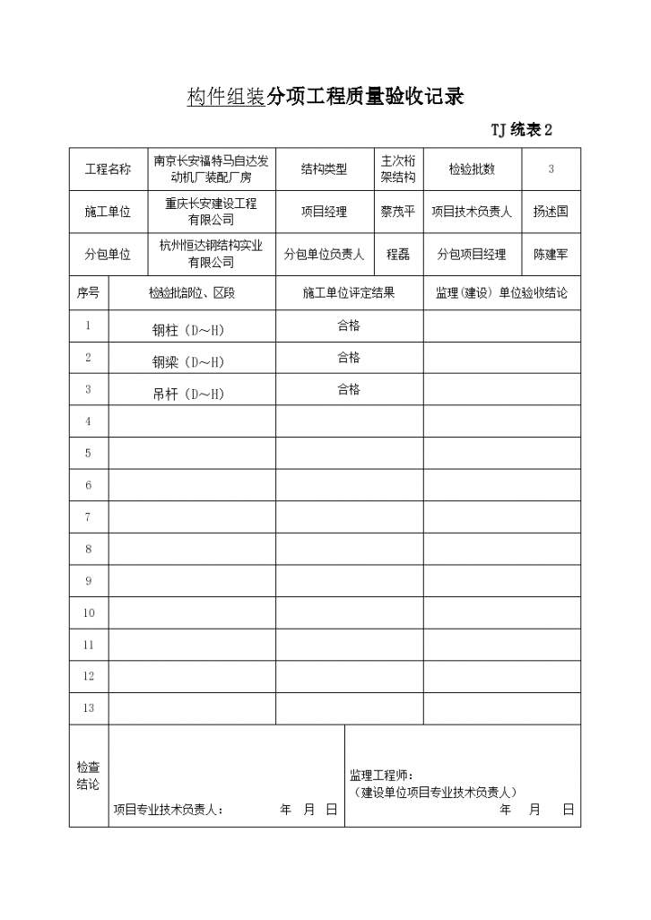 分项工程质量验收记录钢结构-图一