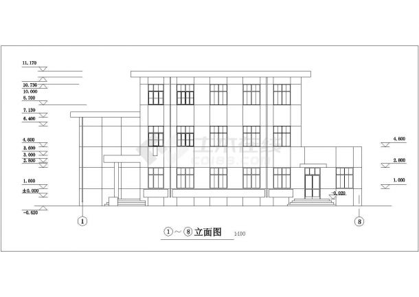 三层教室建筑设计cad平立面施工图-图二