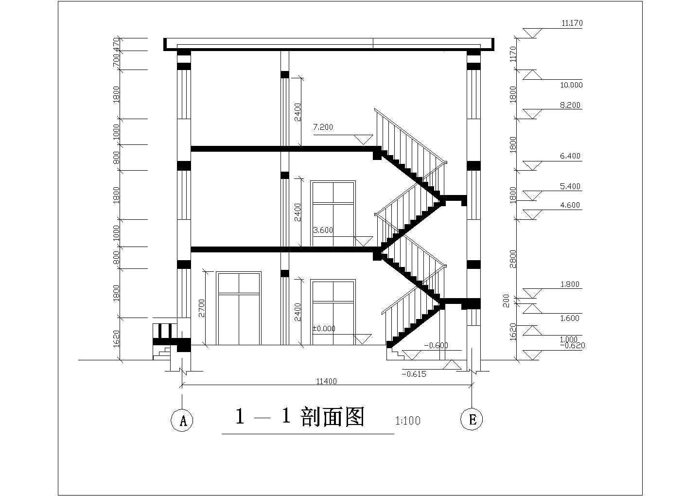 三层教室建筑设计cad平立面施工图