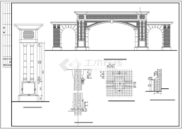 小区大门建筑设计cad立面施工图-图二