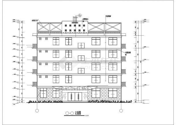 临街1200平米4层框架结构商业办公楼建筑设计CAD图纸（底层商场）-图一