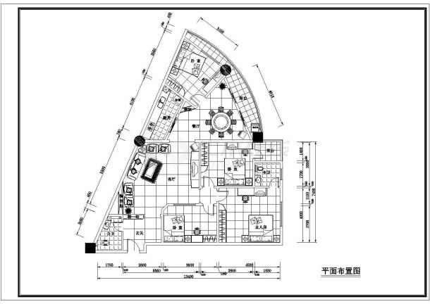 青海某小区三角户型建筑工程设计CAD平面图-图二