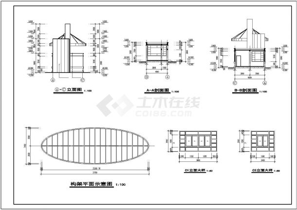  A complete set of cad plane and elevation construction drawing of a school gate building - Figure 1