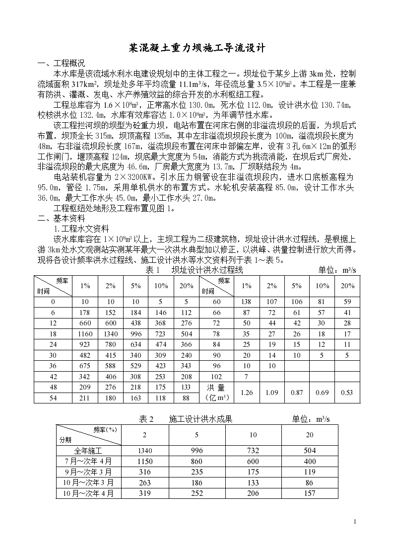 武汉长江边某地区混凝土重力坝施工导流施工组织设计方案