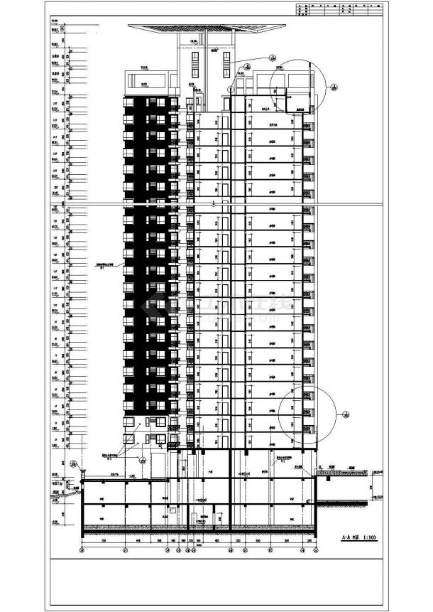 某高层剪力墙结构综合办公楼设计cad立剖面方案图-图一