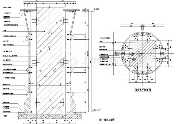 干挂石材方柱变圆柱节点详图CAD施工图设计-图一