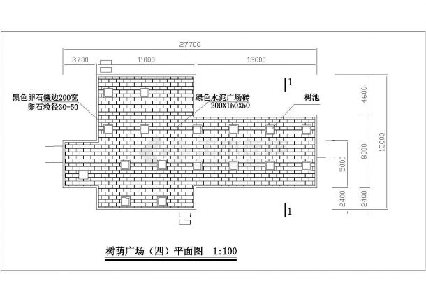 某广场平面图、铺装、树池cad详图-图一