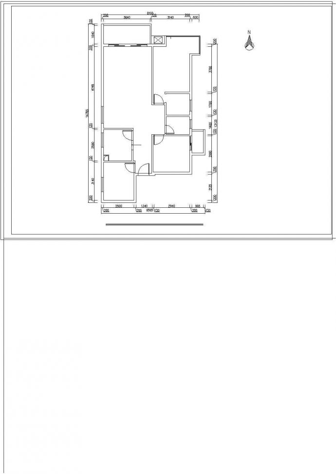 某小区小三居户型雅居cad装修施工图_图1