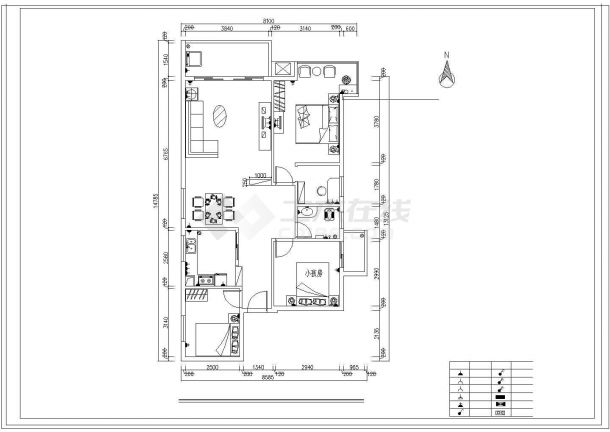 某小区小三居户型雅居cad装修施工图-图二