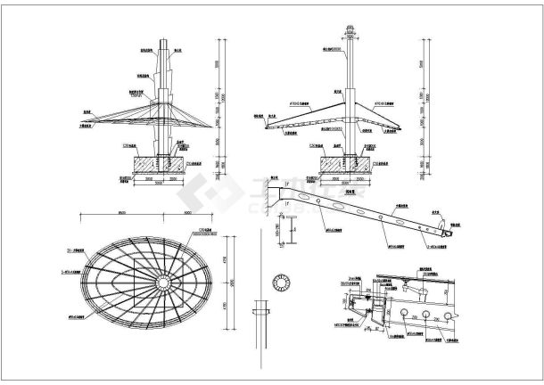 某椭圆形伞状钢结构顶棚结构方案设计-图一