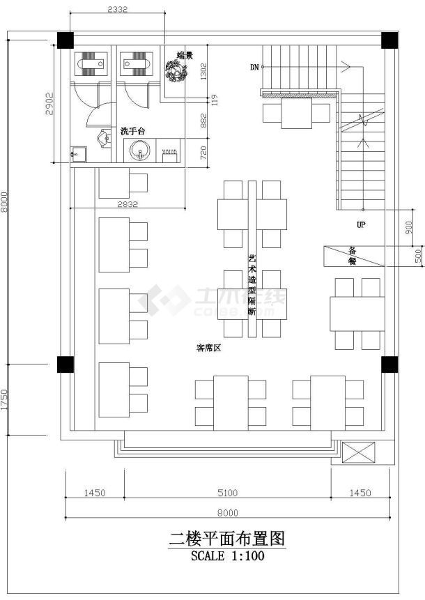 小型火锅店室内装修方案cad施工设计图-图二