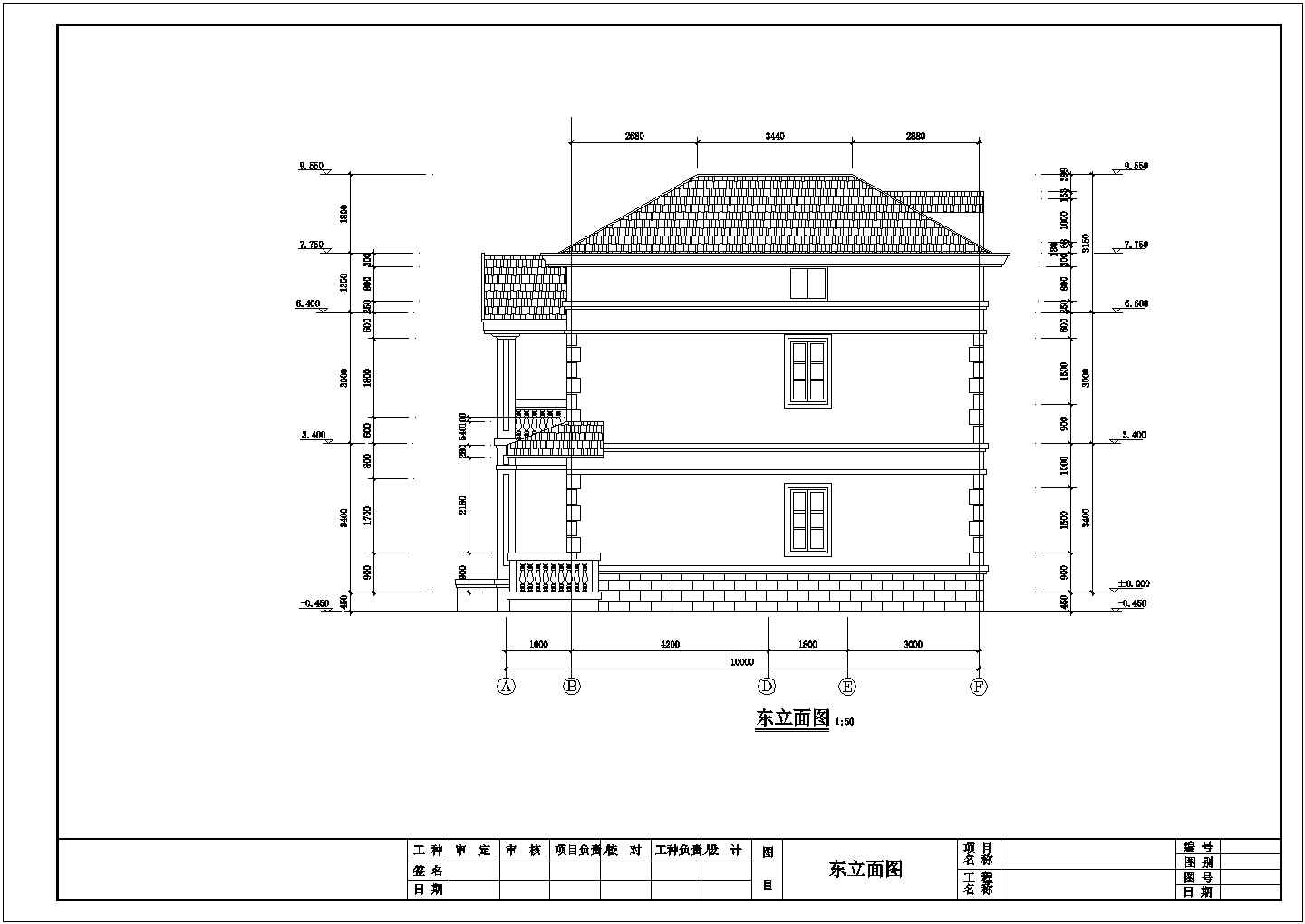 某二层半框架结构独栋别墅设计cad全套建筑施工图（含设计说明，含效果图）