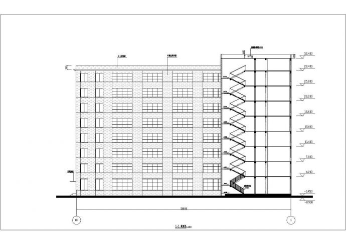 重庆市万州区某公司1万平米8层框架结构办公楼平立剖面设计CAD图纸_图1
