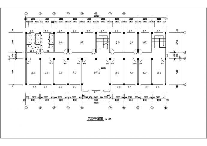 盐城市某工厂3100平米五层框架结构办公楼建筑设计CAD图纸_图1