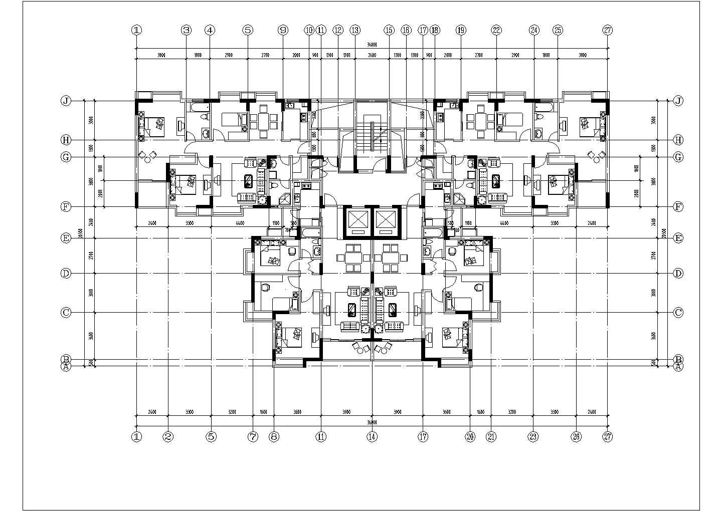 某20层框架结构住宅楼平立面设计CAD图纸（1层4户）