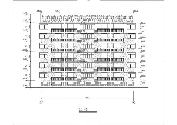 深圳某小区2450平米6层砖混结构住宅楼平立剖面设计CAD图纸（含架空层）-图二