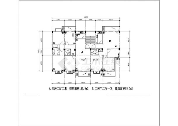 某市区商业多层住宅楼建筑户型方案设计施工CAD图纸-图二