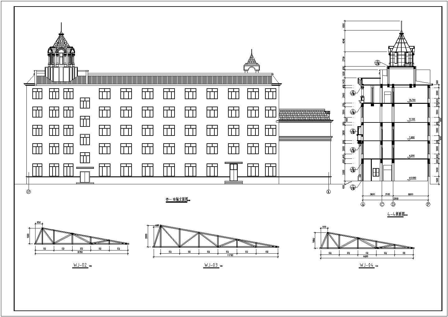 3225.74㎡五层框架结构社保局综合办公楼建筑图（含效果图）