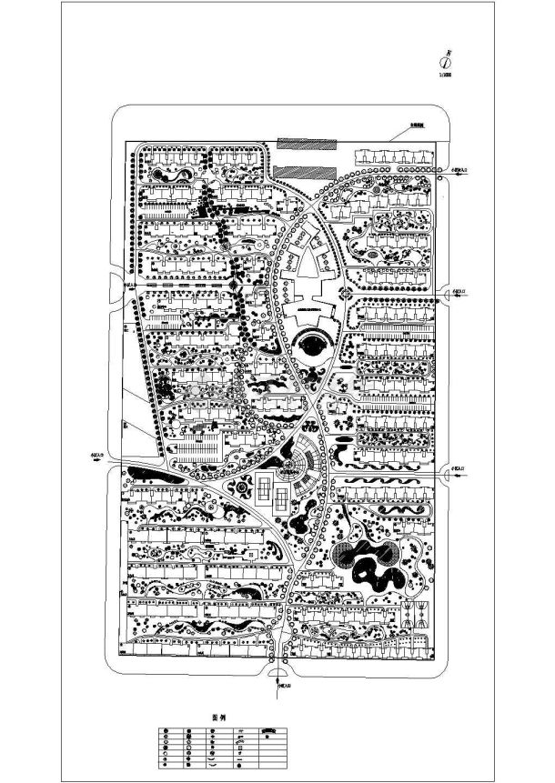 某长方形地块高档住宅小区景观规划设计cad总平面图（标注详细）-图一