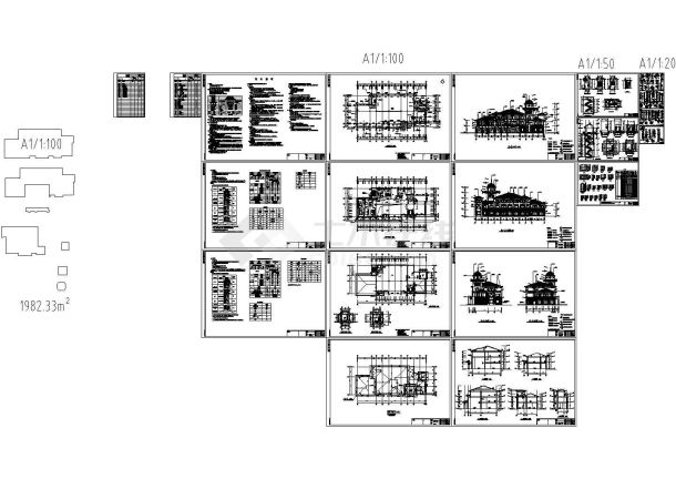 某三层欧式风格售楼中心建筑施工图CAD-图一