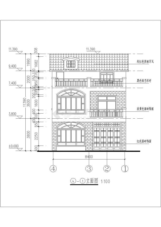 310平米3层砖混结构单体别墅平立剖面设计CAD图纸CAD设计图纸-图一