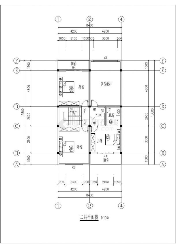 310平米3层砖混结构单体别墅平立剖面设计CAD图纸CAD设计图纸-图二