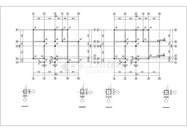 天津市某村镇470平米3层砖混结构单体别墅结构设计CAD图纸-图二