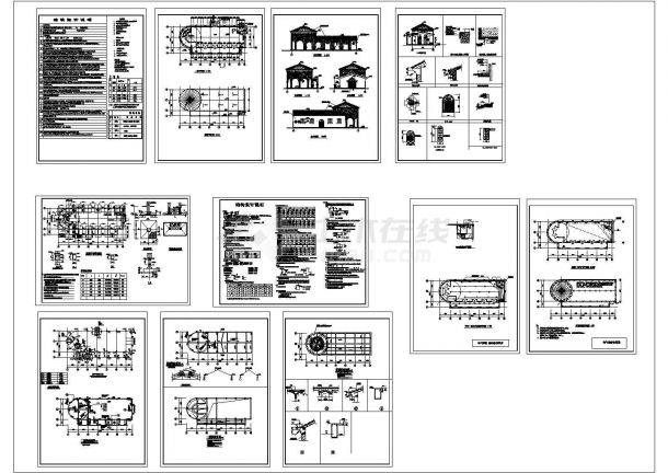 西班牙风格售楼处规划设计建筑施工cad图纸，共十一张-图一