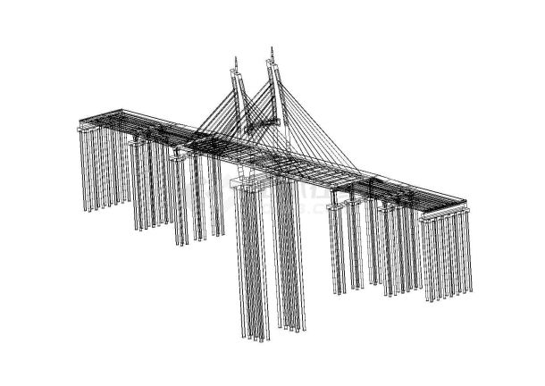 某大桥单弯塔斜拉桥立体模型-图一
