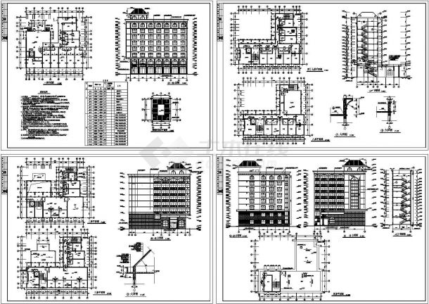 3466平方米8层私人宾馆建筑设计施工cad图纸，共四张-图一