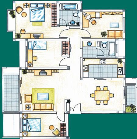 四室二厅户型平面设计CAD图-图一