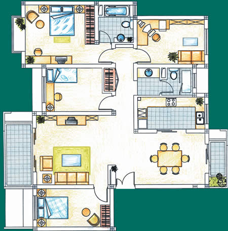 四室二厅户型平面设计CAD图