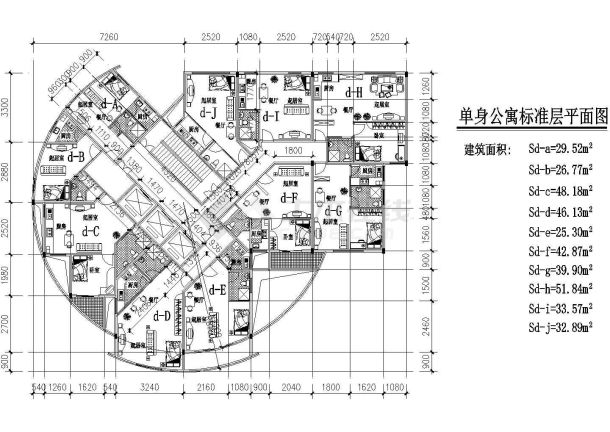 塔式高层一梯十户单身公寓户型图-图二