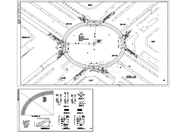 十字路口圆型人行天桥设计总平面图-图一