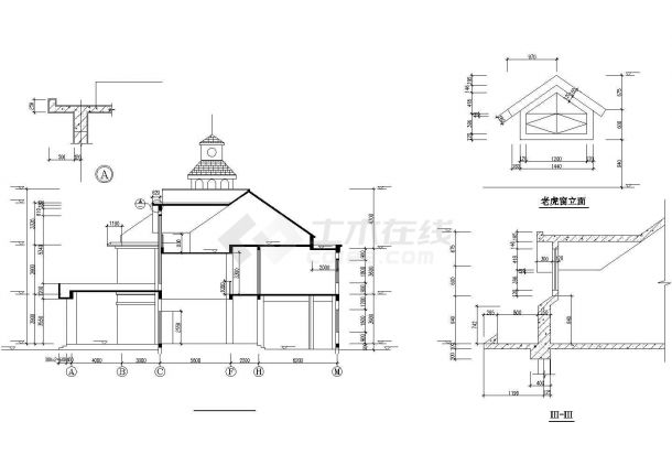 2200平米三层框架结构现代会所建筑设计CAD图纸（含阁楼）-图二