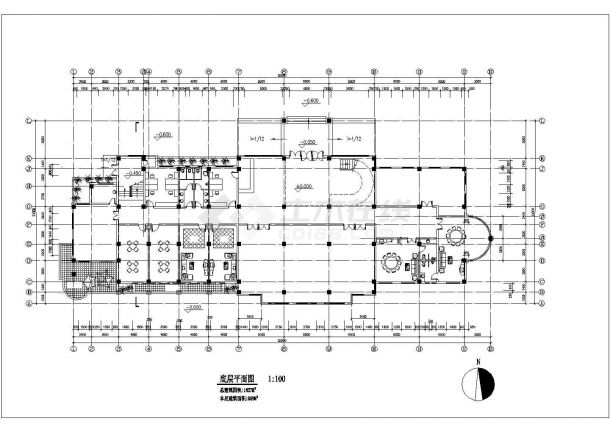 1630平米3层框架结构休闲会所平立剖面设计CAD图纸（含阁楼）-图二