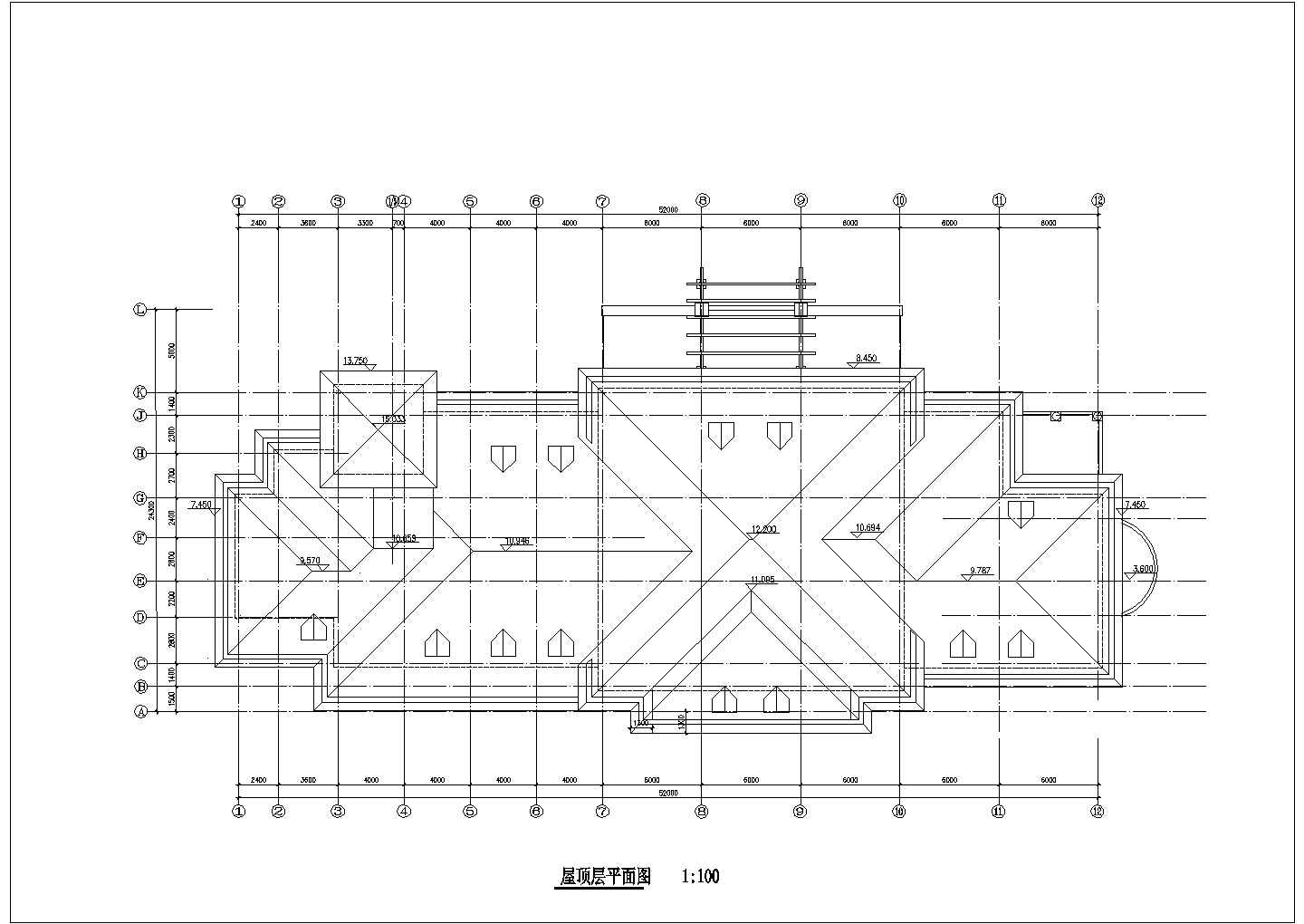 1630平米3层框架结构休闲会所平立剖面设计CAD图纸（含阁楼）