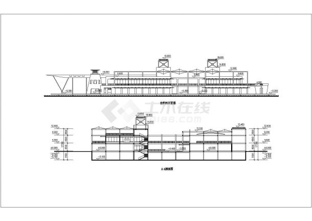 2400平米2层混合结构休闲会所平立剖面设计CAD图纸（2套方案）-图二