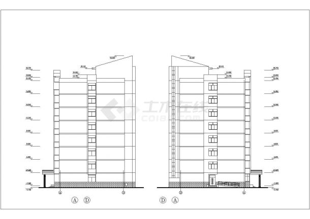 兰州某大学8500平米11层框架结构学生宿舍楼平立剖面设计CAD图纸-图二