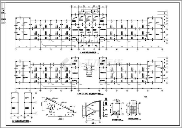 西安某中学3300平米五层框架结构教学楼建筑结构设计CAD图纸-图二