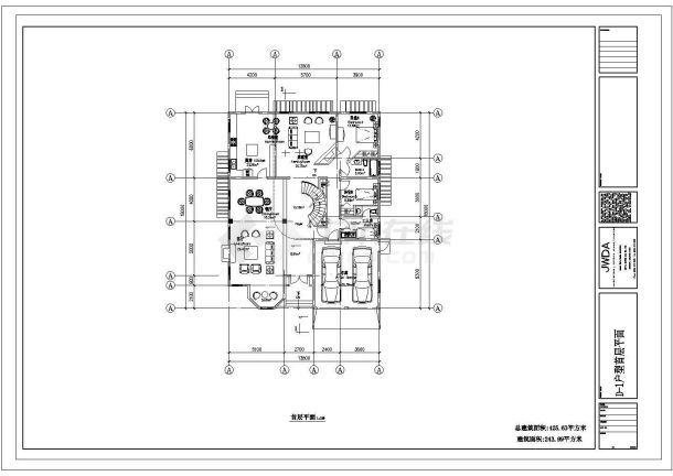 现代二层独栋别墅建筑施工图（CAD）-图一