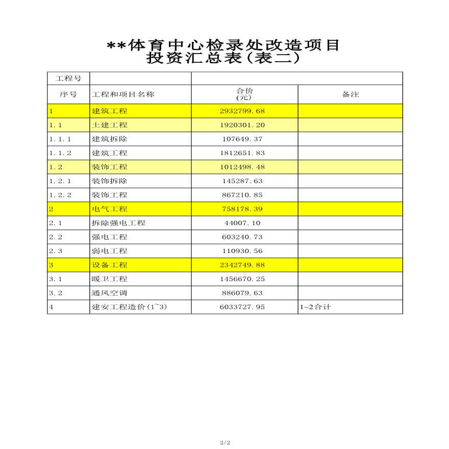 北京某体育中心检录处改造项目投资估算实例-图二