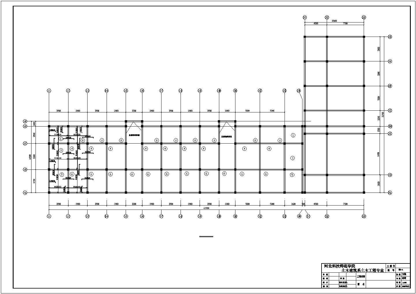 常州市某商业街五层框架结构商务旅馆全套结构设计CAD图纸
