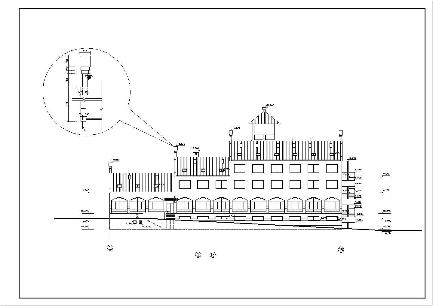 2100平米4层框架结构民宿酒店建筑CAD设计图纸（含阁楼和地下室）