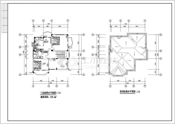 长13.6米 宽11.8米 3层445.1平米别墅给排水设计图-图一