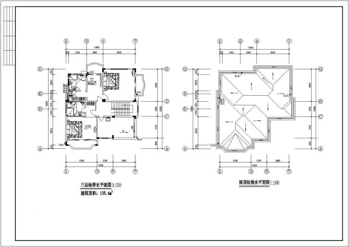 长13.6米 宽11.8米 3层445.1平米别墅给排水设计图_图1