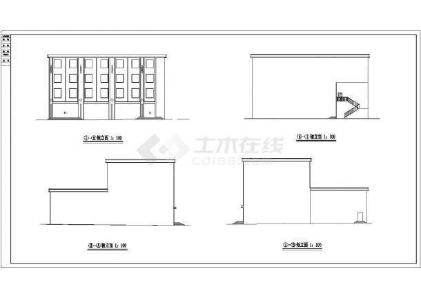 某商业街2400平米4层框架结构招待所平立剖面设计CAD图纸-图二