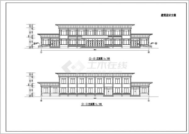 天津某中学1250平米2层框架结构学生餐厅平立剖面设计CAD图纸-图一