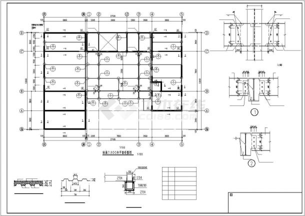 上海某艺术学院2层框架结构训练舞厅结构设计CAD图纸-图一